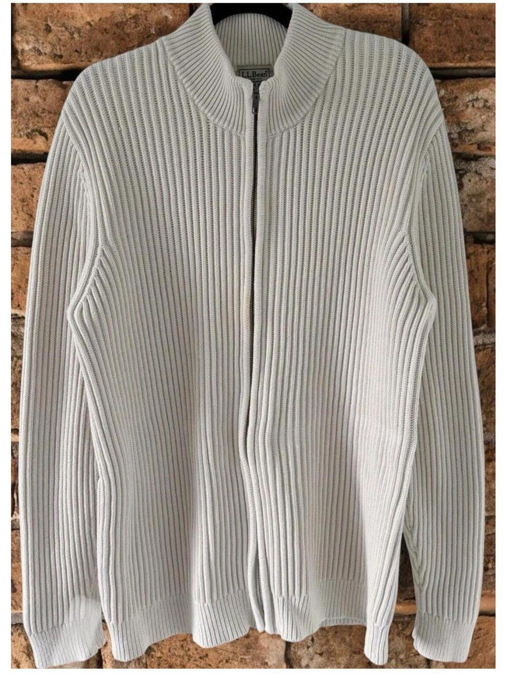 2026 L.L. Bean men’s XLT 100% cotton cream colored ribbed zip up Sweater